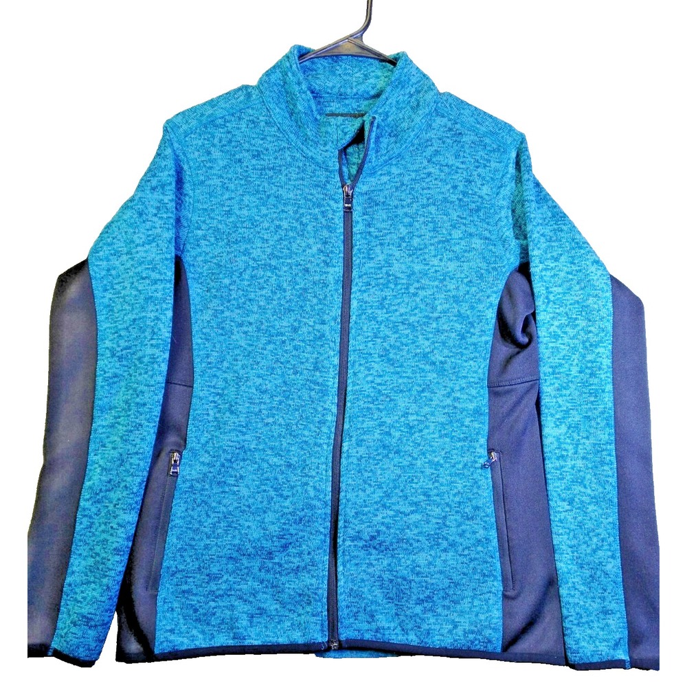 Marc New York Sweater Jacket Womens Medium Heathered Teal/Black Full Zip Pockets